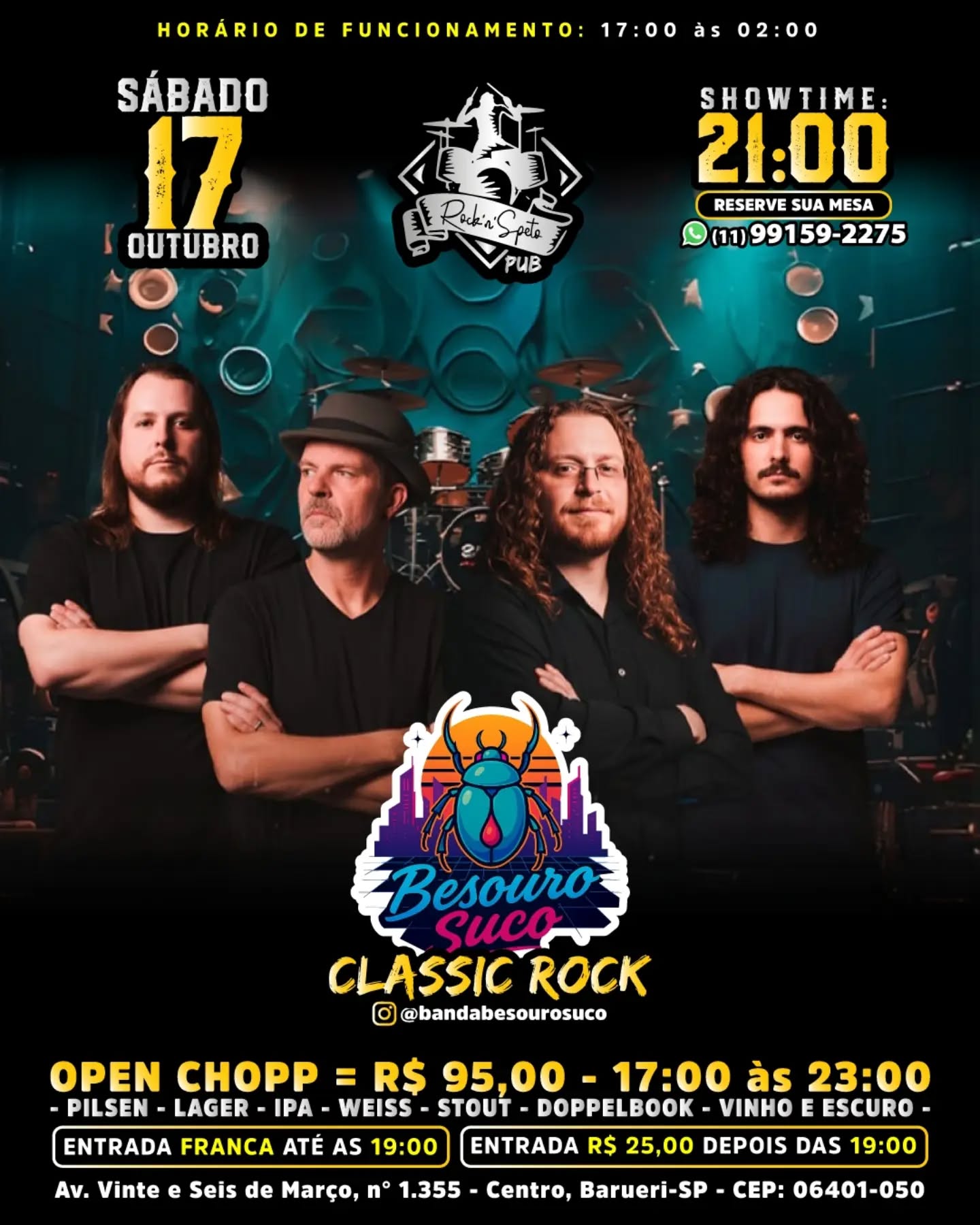 Noite de Classic Rock com a banda Besouro Suco