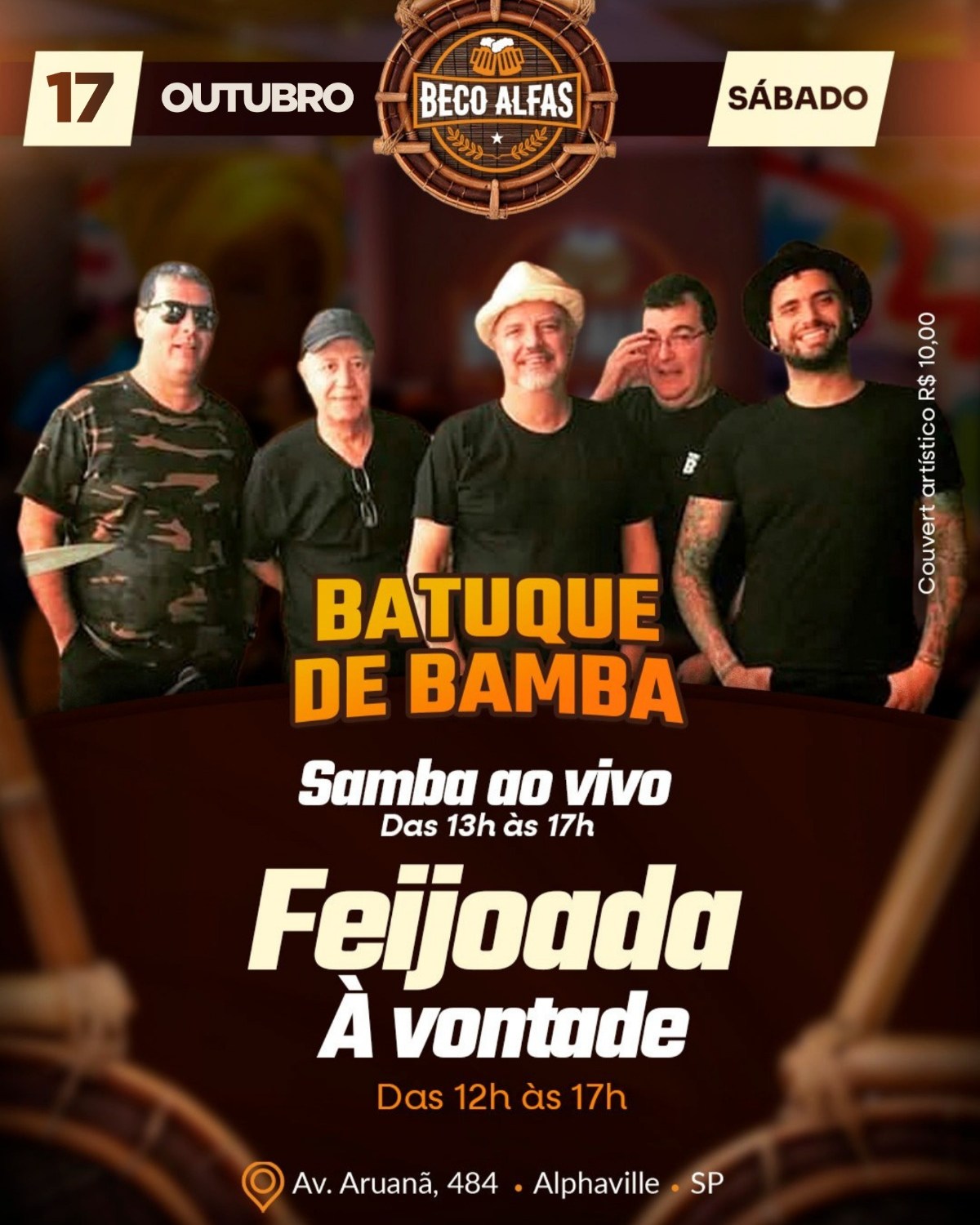 Feijoada à vontade com Samba ao vivo e Batuke de Bamba