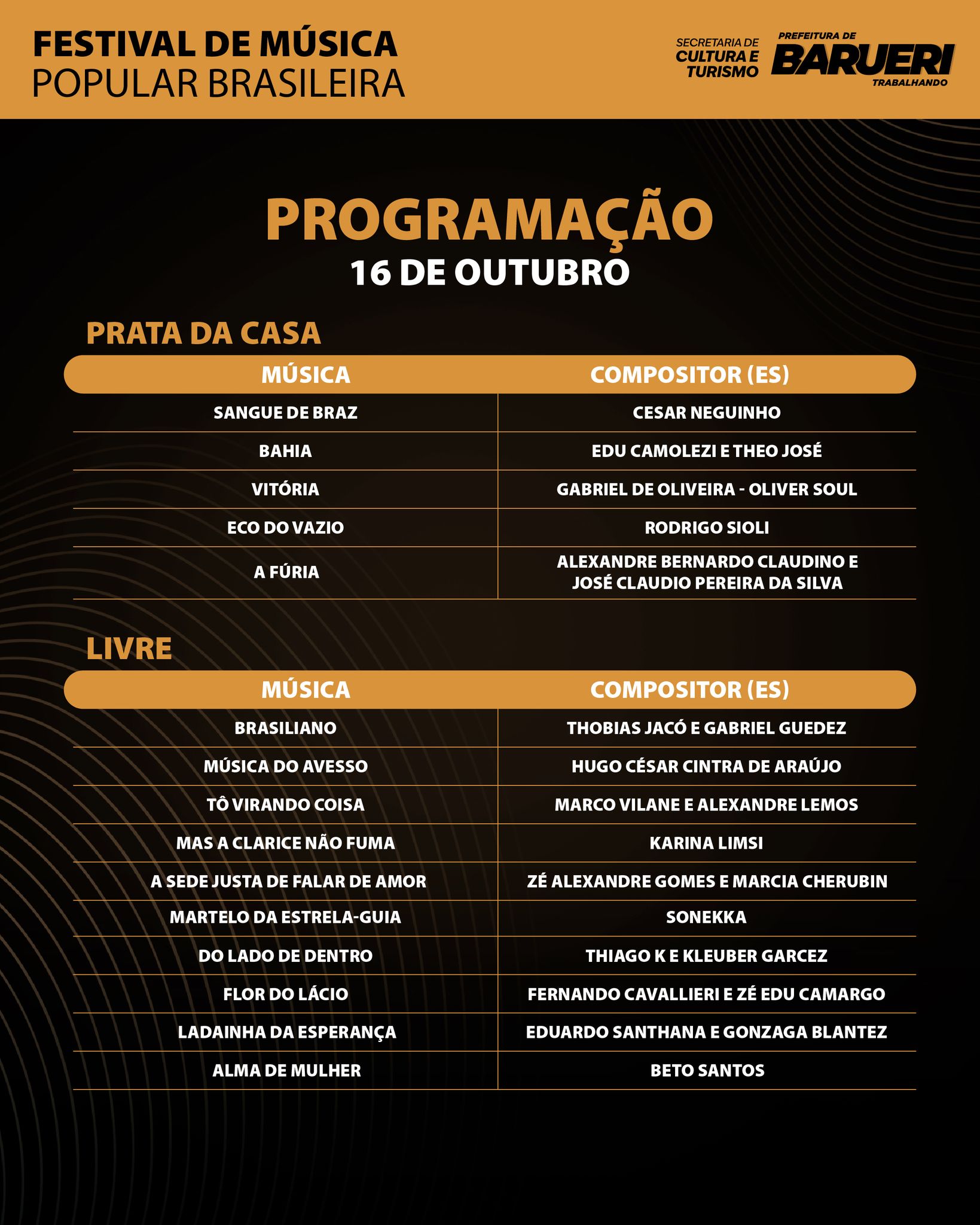Festival de Música Popular Brasileira - Programação 16 de Outubro