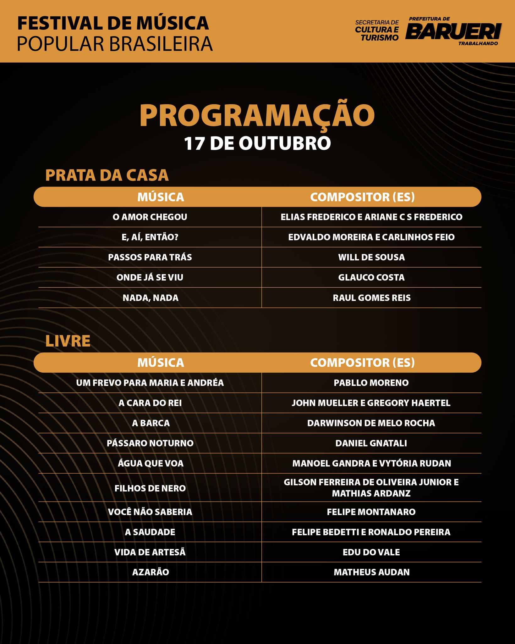 Festival de Música Popular Brasileira - Programação 17 de Outubro
